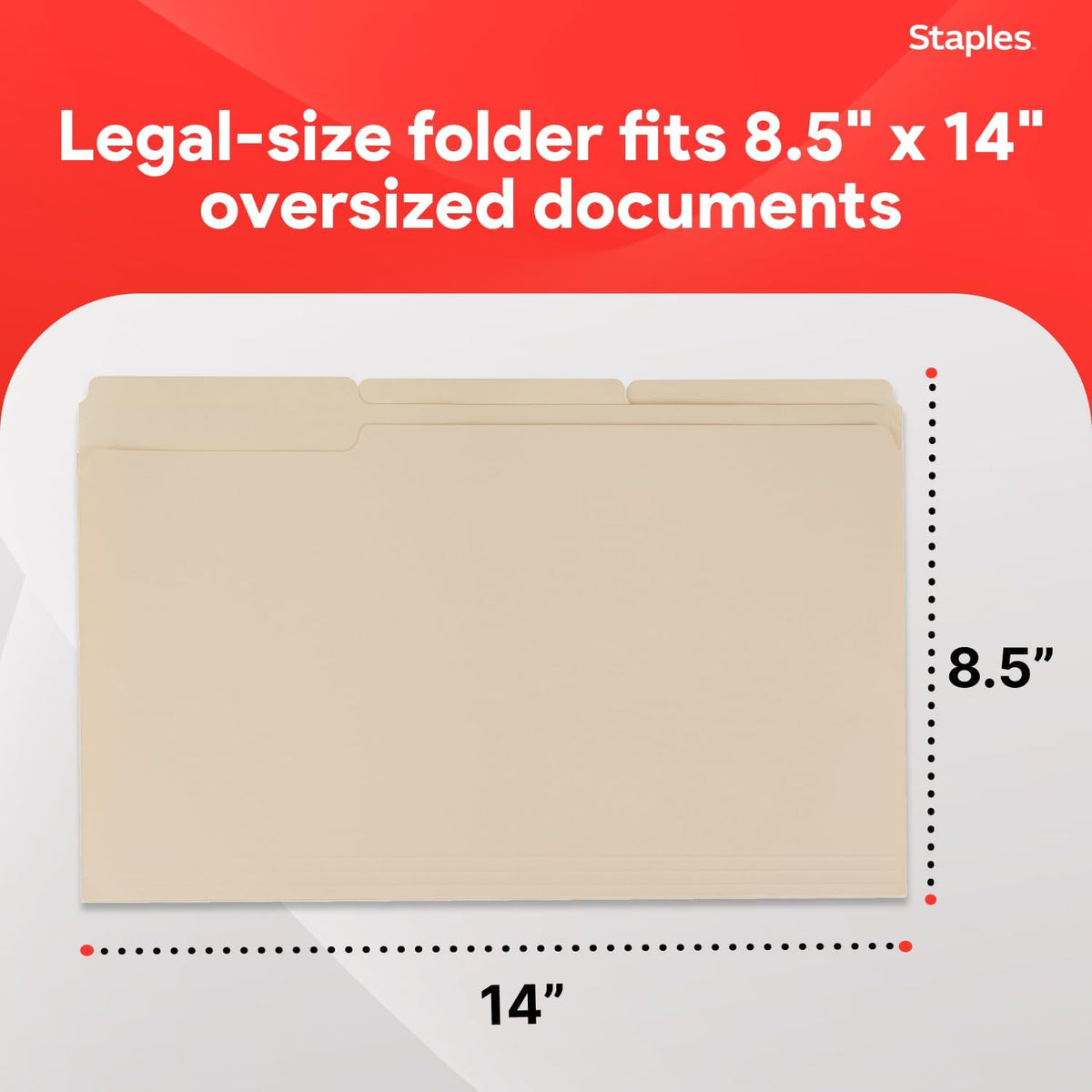 Staples 163360 Manila 3-Tab File Folders Legal Assorted Position 100/Box