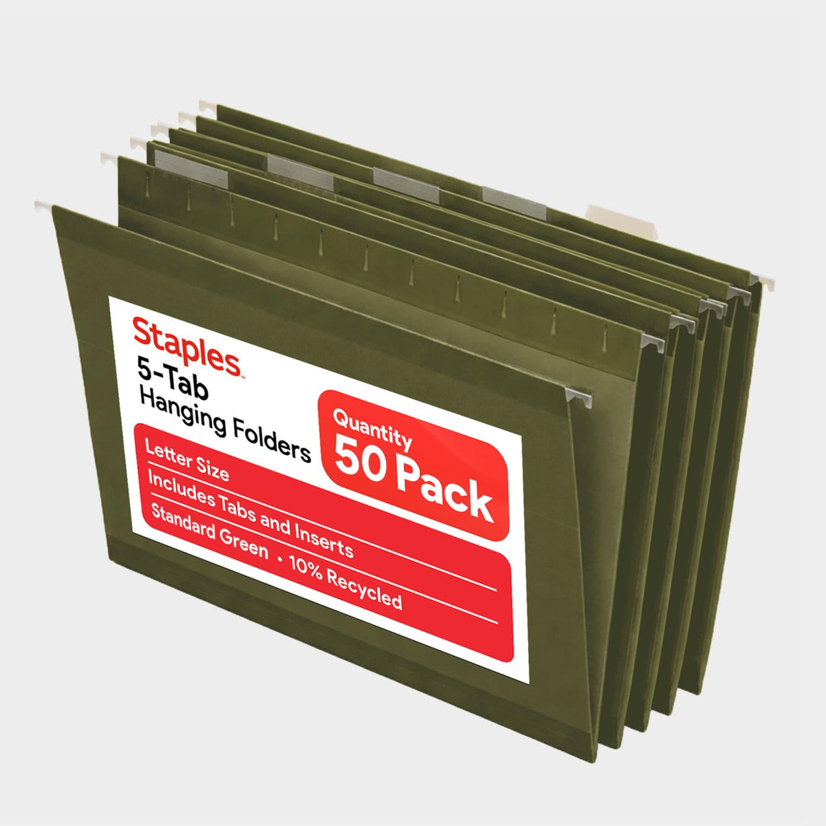 Staples Hanging File Folders, Letter Size, Purple, 5-Tab, 25/Pk