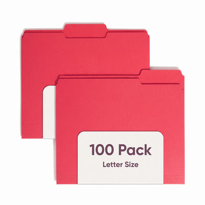 Smead File Folder, 1/3-Cut Tab, Assorted Positions, Letter Size, Red, Value Filing Products, 100 per Box
