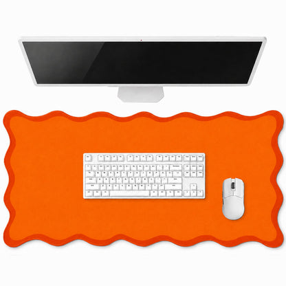 Hahafelt Large Scalloped Desk Mat Pad, Blue, 31.5 x 15.8 Inches