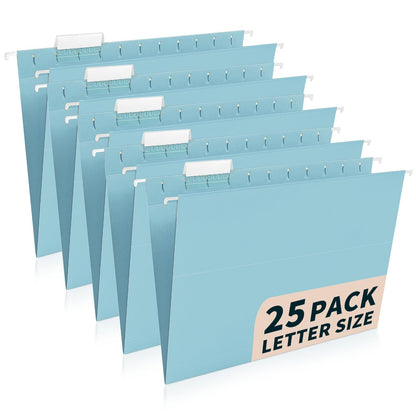 25-Pack Pastel Hanging File Folders, Letter Size with 1/5-Cut Tabs, 35 Transparent Label Cards, 50 Sticker Labels–Home Office & Filing Cabinets