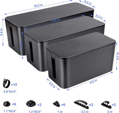 Naeety 3 Pack Cable Organizer Box, Cable Management Box for Surge Protector