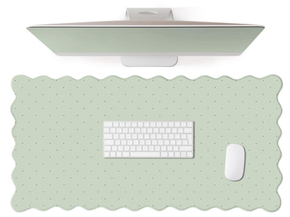 Cute Brown Scalloped Desk Mat with Polka Dot Large Mouse Pad Computer Mat Aesthetic Keyboard Mat for Desktop Laptop Protector for Office & Home 31" x 15.7"