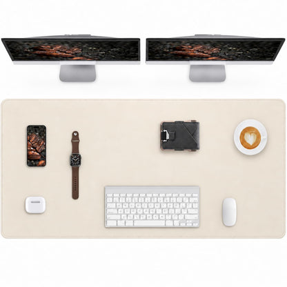 AFIING Desk Pad Protector 23.6" x 13.7" - Non-Slip Waterproof PU Leather Desk Mat for Mouse, Keyboard, Laptop, Office and Home Workspace (Beige)