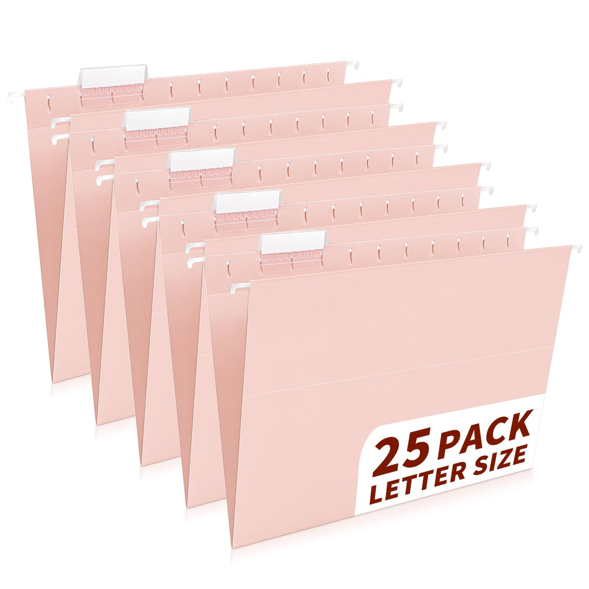 25-Pack Pastel Hanging File Folders, Letter Size with 1/5-Cut Tabs, 35 Transparent Label Cards, 50 Sticker Labels–Home Office & Filing Cabinets