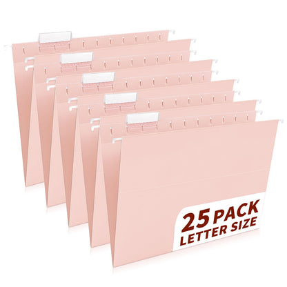 25-Pack Pastel Hanging File Folders, Letter Size with 1/5-Cut Tabs, 35 Transparent Label Cards, 50 Sticker Labels–Home Office & Filing Cabinets