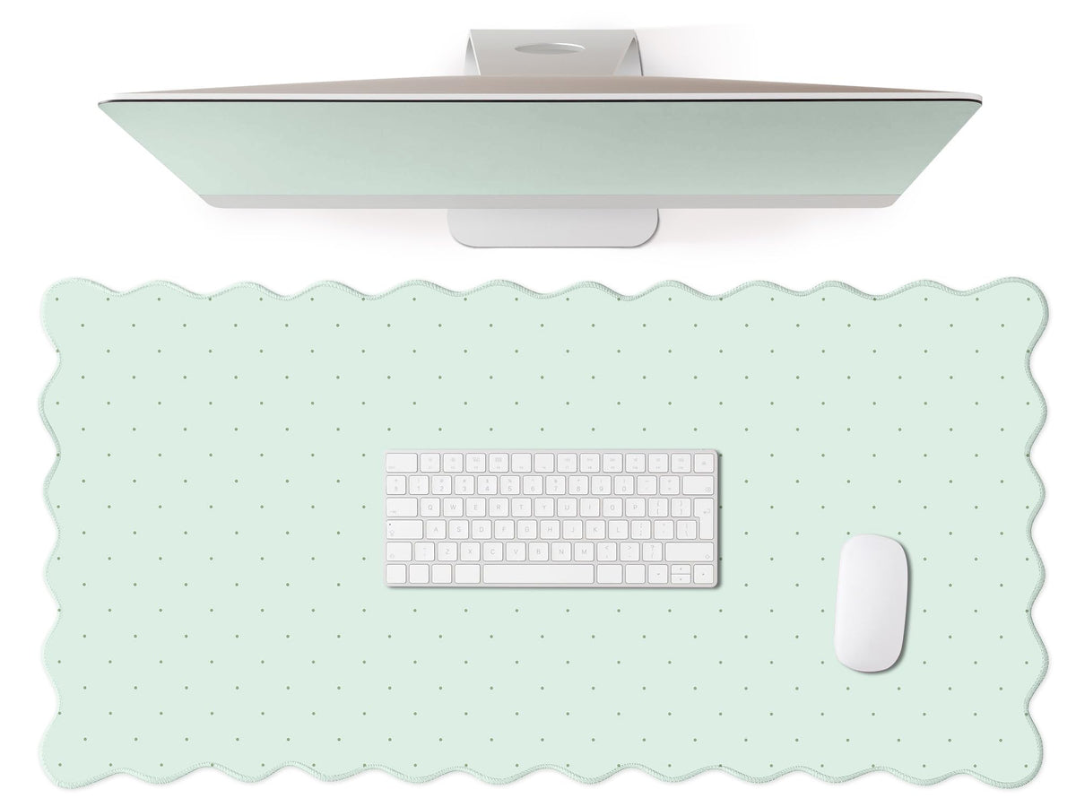 Cute Brown Scalloped Desk Mat with Polka Dot Large Mouse Pad Computer Mat Aesthetic Keyboard Mat for Desktop Laptop Protector for Office & Home 31" x 15.7"
