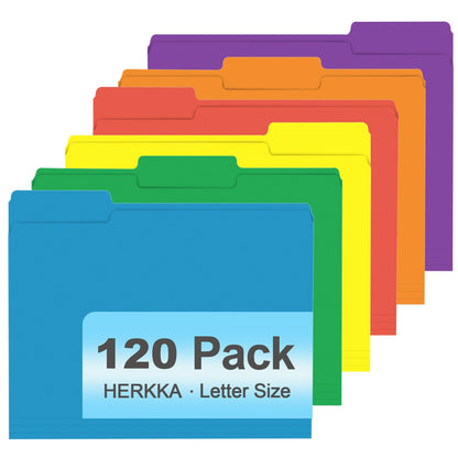 File Folder, HERKKA 120 Pack 1/3 Cut Tab File Folders, File Folders Great for Organizing and Filing, Letter Size, Light Blue