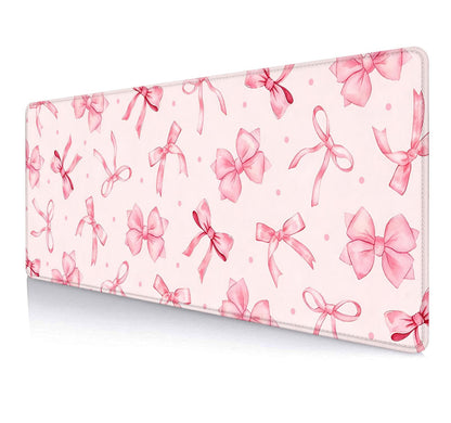 Large Mouse Pad Mousepad, Pink Flowers in a Blue Desk Mats for Desktop, Watercolor Beautiful Floral Laptop Computer Desk Pad, Non-Slip Rubber Base Desktop Mat, 31.5 x 11.8 inches