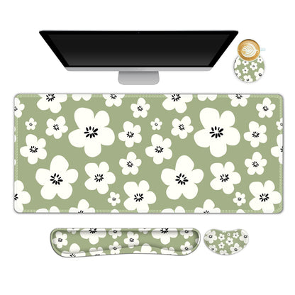 Beige Khaki Checkered Mouse Pad Set, 4 in1 Large Gaming Ergonomics Keyboard Desk Mat with Memory Foam Wrist Rest, Extended Game Mousepad, Non-Slip Desk Pad Matt Easy Typing Pain Relief