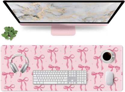 Pink Desk Mat, Mouse Pad Bows Computer Desk Mat Girl Office Decor 31.5x11.8