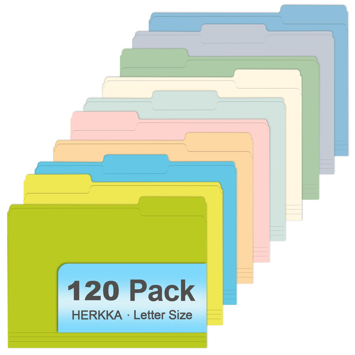 File Folder, HERKKA 120 Pack 1/3 Cut Tab File Folders, File Folders Great for Organizing and Filing, Letter Size, Light Blue