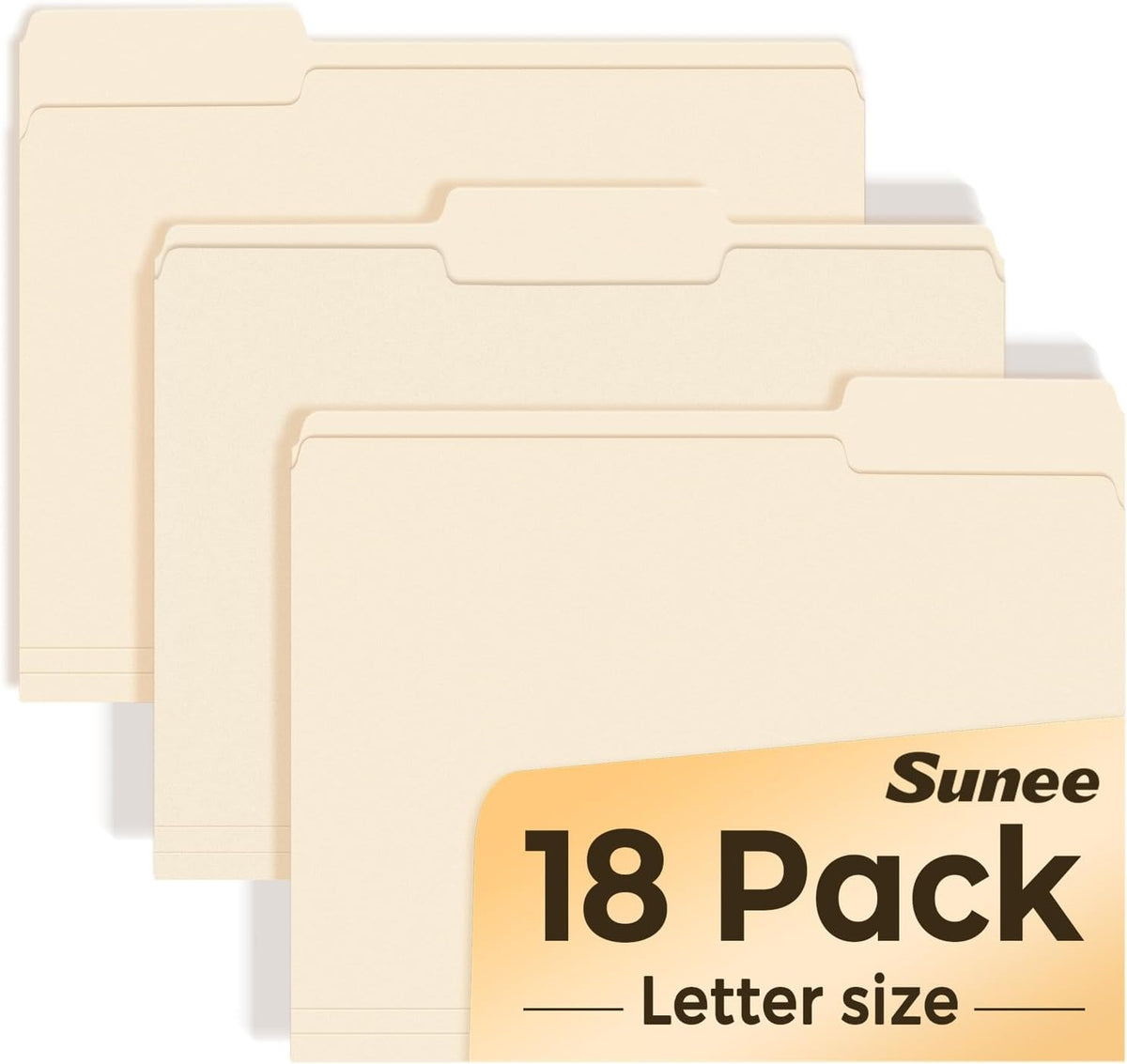 SUNEE Manilla Folders, 18 Pack File Folders 8.5 x 11, 1/3 Cut Tab for Easy Labeling and Organization, Durable Standard Paper for Home, Office, School Filing