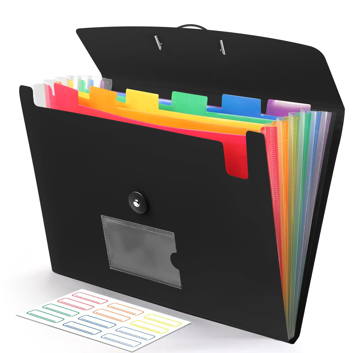 Accordian File Organizer 7 Pocket Expanding File Folder with Labels, Plastic Expandable File Folder for Documents Letter Size A4 Papers - Black