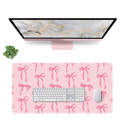 Pink Desk Mat, Mouse Pad Bows Computer Desk Mat Girl Office Decor 31.5x11.8