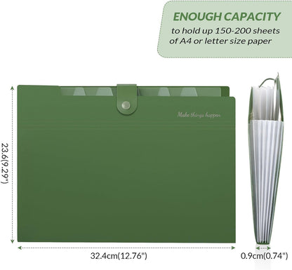 SKYDUE Expanding File Folders with 8 Pockets, Accordion File Organizer with Labels, Portable Paper Bill Receipt Organizer, Letter Size, Home School Office Supplies, Olive Green