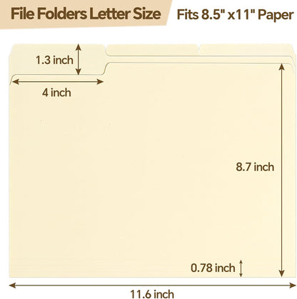 File Folders,21 Pack Manilla Folders 8.5x11,1/3 Cut Tabs Manila File Folders Letter Size for Easy Labeling and Organization,Vanilla Folders Great for Documents Home School Classroom Office Supplies
