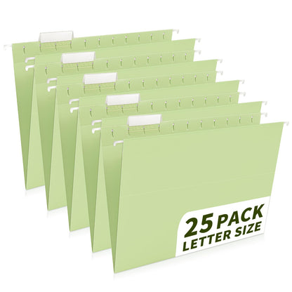25-Pack Pastel Hanging File Folders, Letter Size with 1/5-Cut Tabs, 35 Transparent Label Cards, 50 Sticker Labels–Home Office & Filing Cabinets
