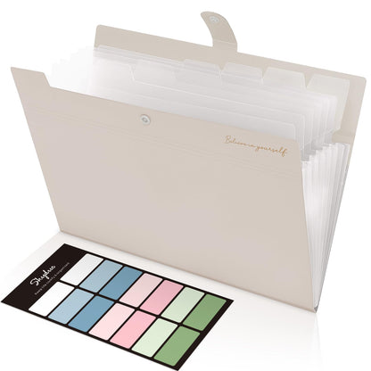 SKYDUE Expanding File Organizer with 8 Pockets, Accordion File Folders with Labels, Portable Document Paper Bill Receipt Organizer, Home College School Office Supplies, Letter Size,Milk Tea Brow