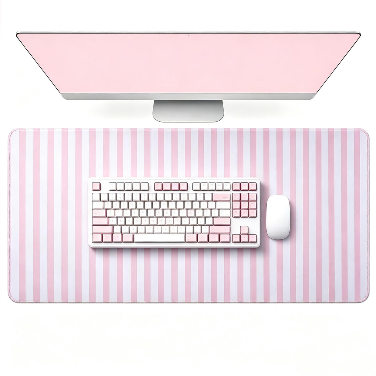 yuboo 31"×15.7" Scalloped Pink Gingham Desk Mat, Kawaii Pastel Mouse Mat