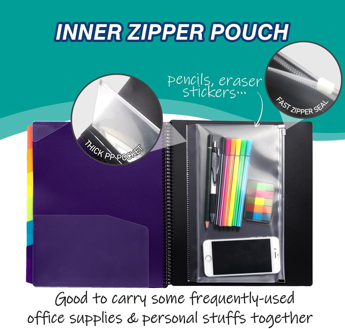 H4D 12 Pocket Poly Project Organizer, Multi Pocket Folder, Primary Colors
