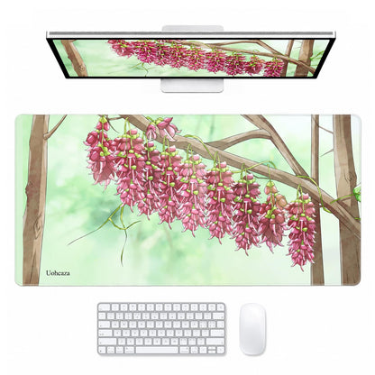Large Desk Mat Purple Floral Mouse Pad Extended Keyboard Mat 35.4 x 15.7