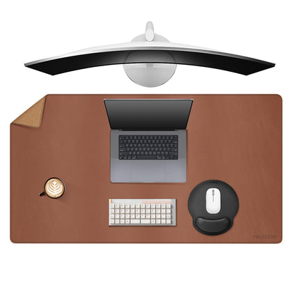 MAIDERN 43.3”x 19.6” Cork & Leather Desk Mat, Large Desk Pad (Cream)