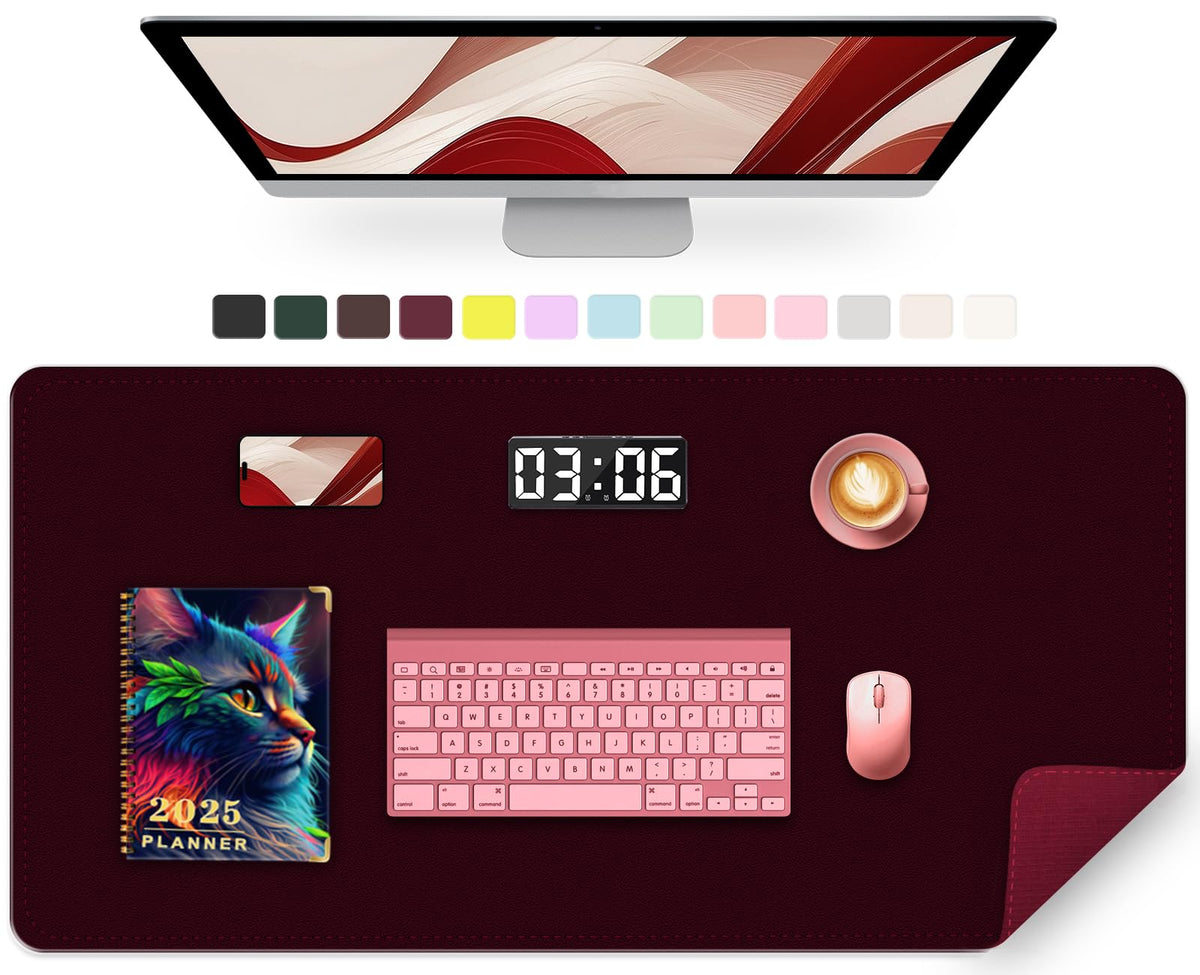 Large Desk Pad, 47.2" x 17" PU Leather Desk Mat for Desktop, Non-Slip Office Desk Mat for Desk, Desk Blotter Pad, Waterproof Computer Pad for Desk, Keyboard Mats for Home & Office (Burgundy)