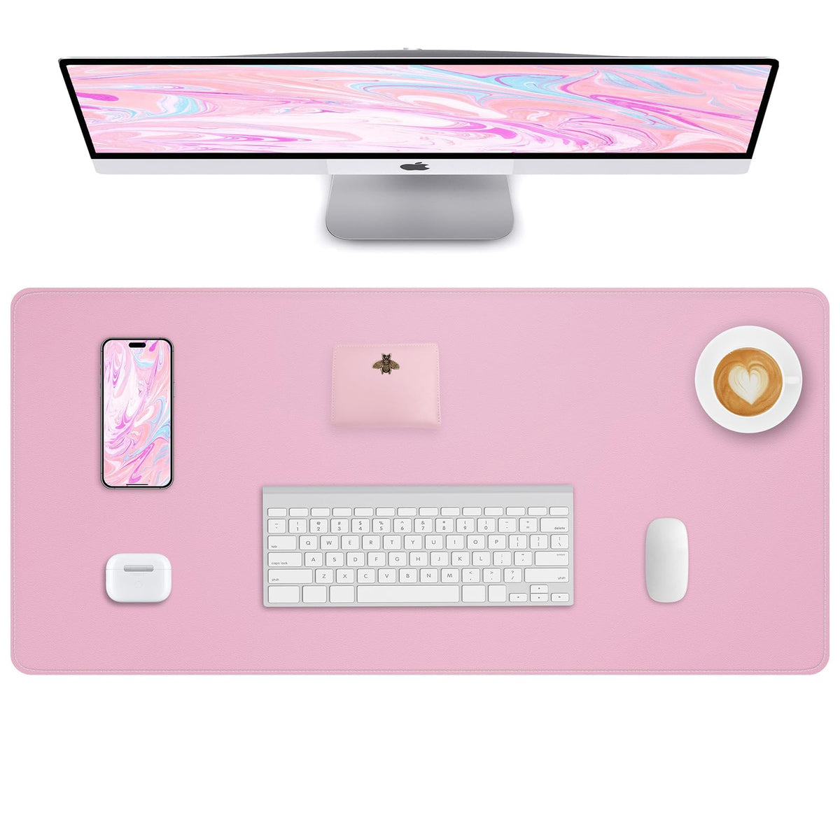 AFIING Desk Pad Protector 23.6" x 13.7" - Non-Slip Waterproof PU Leather Desk Mat for Mouse, Keyboard, Laptop, Office and Home Workspace (Beige)