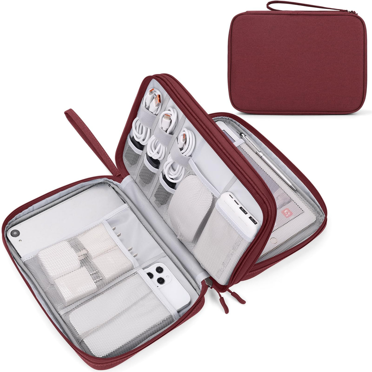 FYY Electronic Organizer, Travel Tech Pouch Bag, Cable Organizer Wine Red