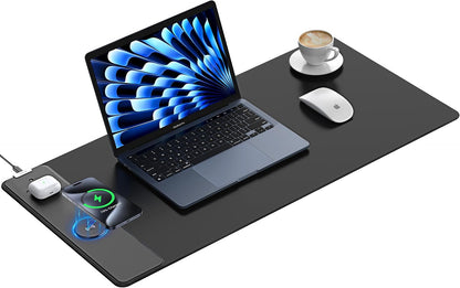 TopMade Wireless Charging Mouse Pad, 31.5"x15.75" XXL Extra Large Gaming Mousepads Waterproof Desk Pad with Ultra-Smooth Surface, Non-Slip Base, Classic Black Computer Desk Mat for MacBook, PC, Laptop