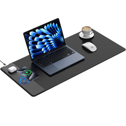 TopMade Wireless Charging Mouse Pad, 31.5"x15.75" XXL Extra Large Gaming Mousepads Waterproof Desk Pad with Ultra-Smooth Surface, Non-Slip Base, Classic Black Computer Desk Mat for MacBook, PC, Laptop