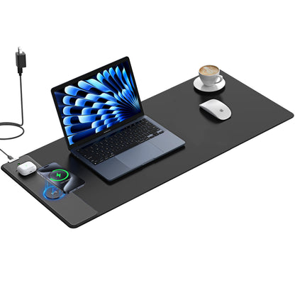 TopMade Wireless Charging Mouse Pad, 31.5"x15.75" XXL Extra Large Gaming Mousepads Waterproof Desk Pad with Ultra-Smooth Surface, Non-Slip Base, Classic Black Computer Desk Mat for MacBook, PC, Laptop