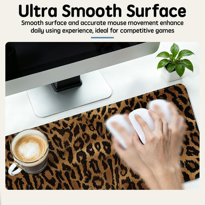Leopard Desk Mat 31.5x11.8 Inch with Anti-Slip Rubber Base for Home Office