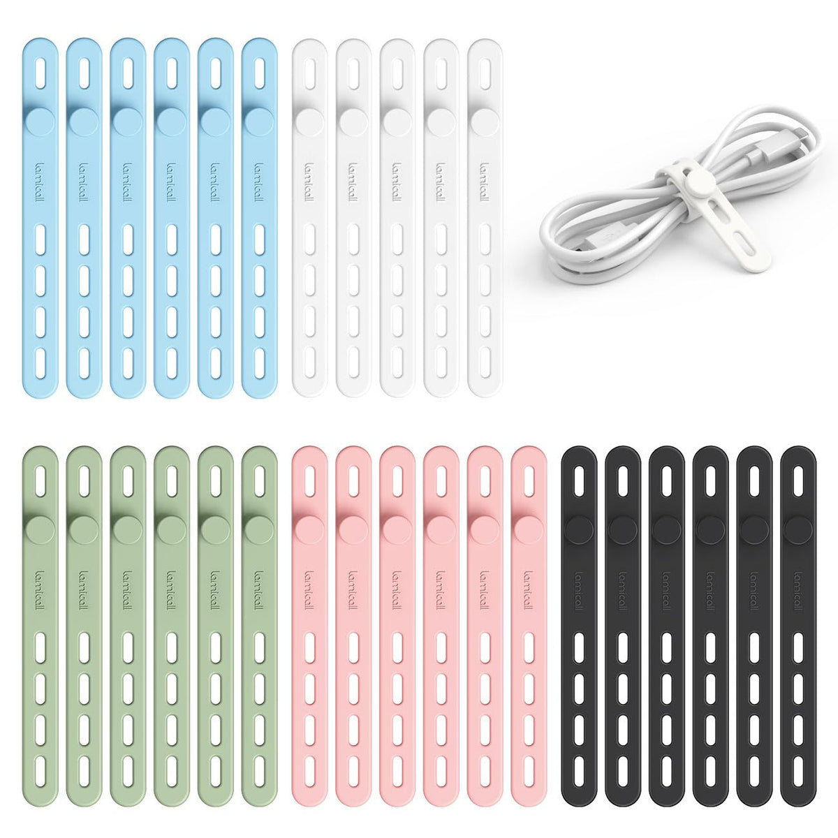 Lamicall 20 Pack Silicone Cable Ties, Reusable Cord Organizer Straps