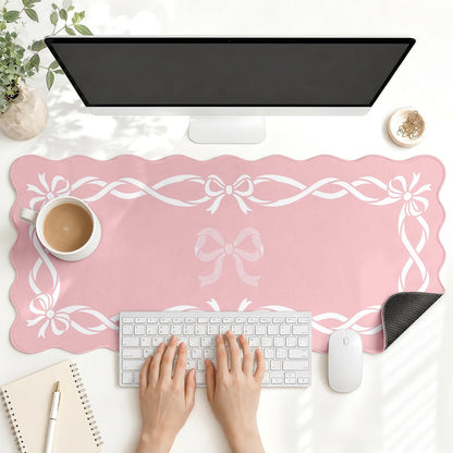 Scalloped Gaming Mouse Pad Desk Mat, Black Floral, 35.4"x15.7"