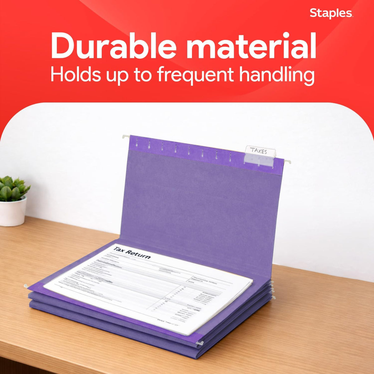 Staples Hanging File Folders, Letter Size, Purple, 5-Tab, 25/Pk