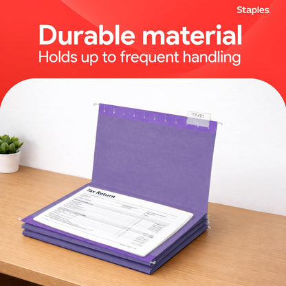 Staples Hanging File Folders, Letter Size, Purple, 5-Tab, 25/Pk