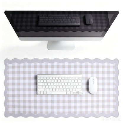 yuboo 31"×15.7" Scalloped Pink Gingham Desk Mat, Kawaii Pastel Mouse Mat