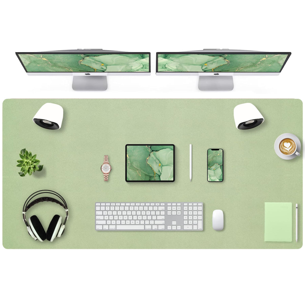 Bloss Green Desk Mat, Desk Matt for Desktop, Large Leather Desk Pad, Desk Pad Mat Waterproof, Computer Mat for Office Work/Home/Decor (31.5 x 15.7 Inches)