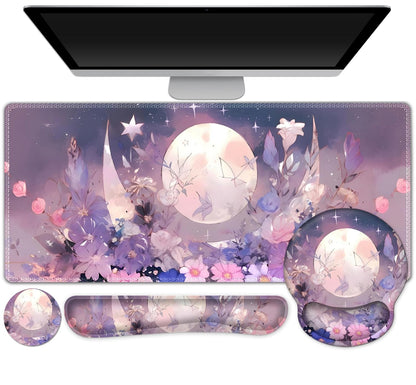 Gaming Mouse Pad Large Desk Mat, Cute Purple Marble Rose Desk Pad Protector