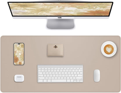 AFIING Desk Pad Protector 23.6" x 13.7" - Non-Slip Waterproof PU Leather Desk Mat for Mouse, Keyboard, Laptop, Office and Home Workspace (Beige)