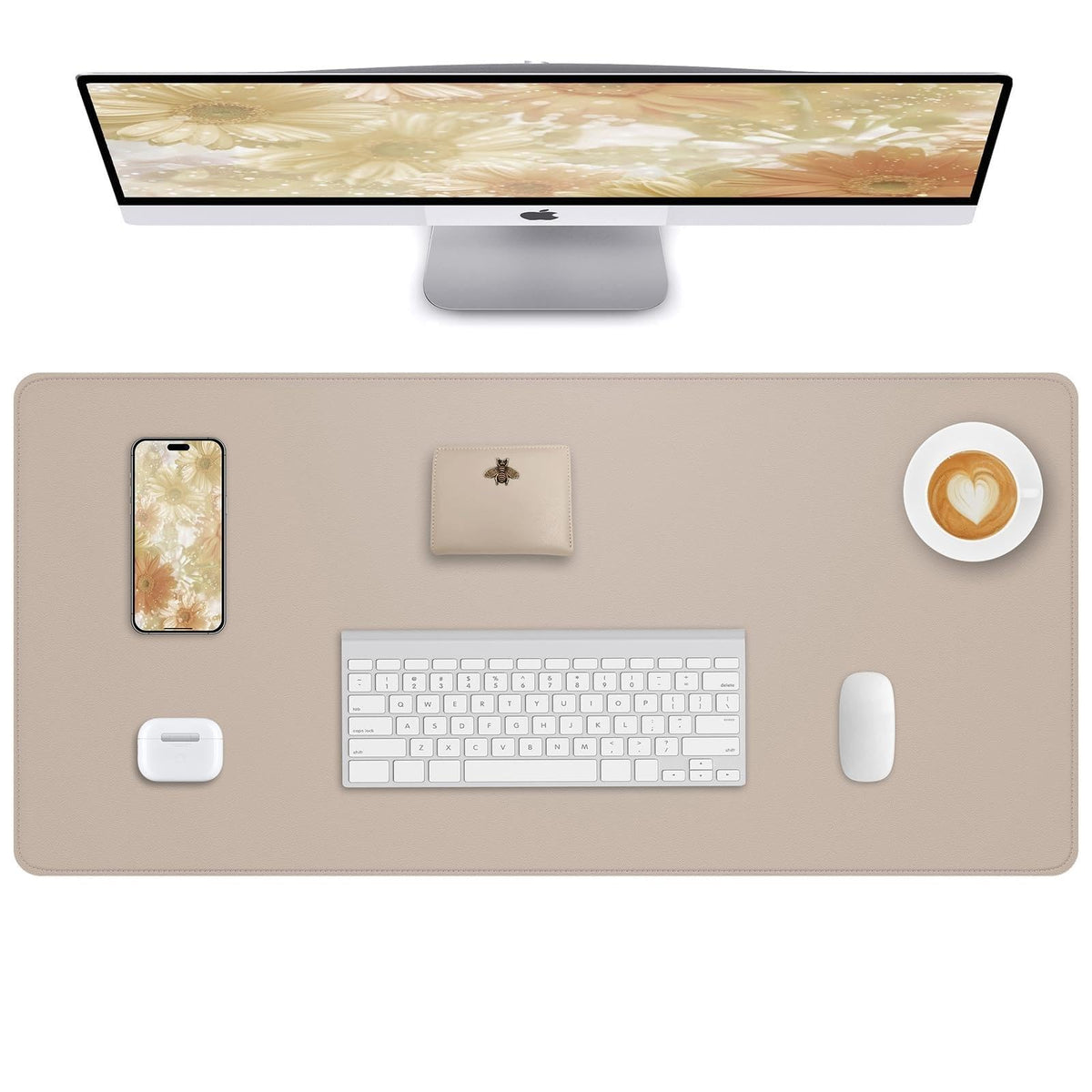 AFIING Desk Pad Protector 23.6" x 13.7" - Non-Slip Waterproof PU Leather Desk Mat for Mouse, Keyboard, Laptop, Office and Home Workspace (Beige)
