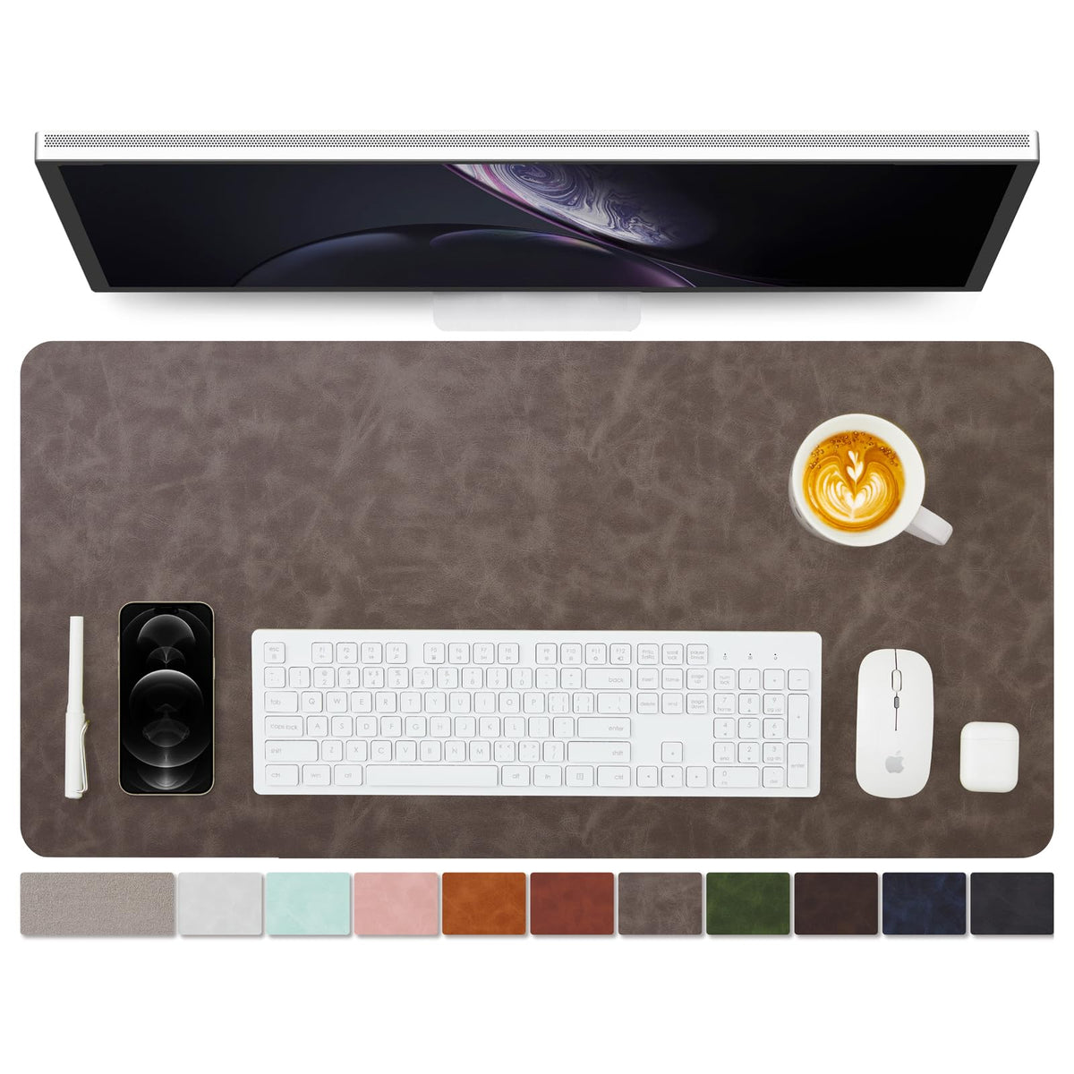 Distressed Leather Desk Mat - Non-Slip PU Desk Pad for Office and Home - Desk Organization and Accessories - Ideal for Large Mouse Pad and Desk Mats on Top of Desks(Espresso,31.5"x 15.7")