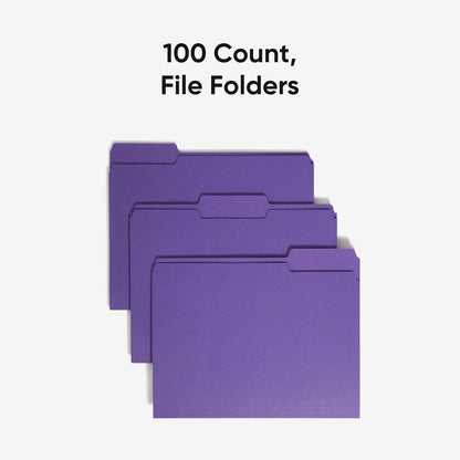 Smead Standard File Folders, 100 Count, Purple, 1/3-Cut Tabs, Letter Size (13043)