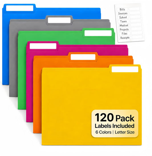 Colored File Folders, 120 Pack Manila Folders, Letter Size, 1/3 Cut Tabs