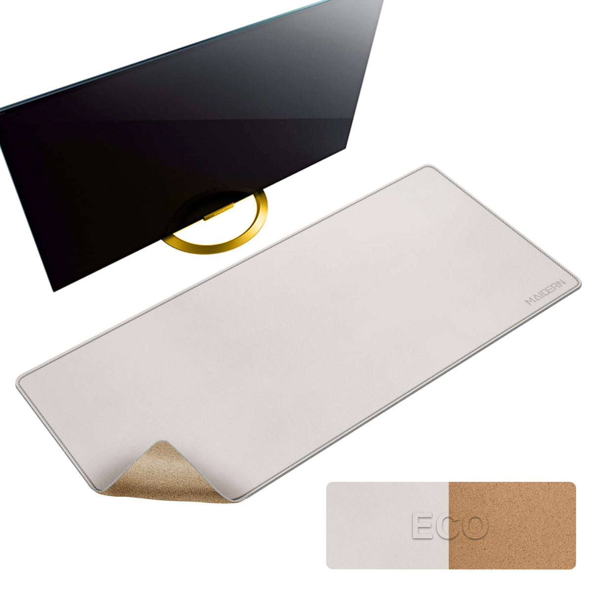 MAIDERN 43.3”x 19.6” Cork & Leather Desk Mat, Large Desk Pad (Cream)