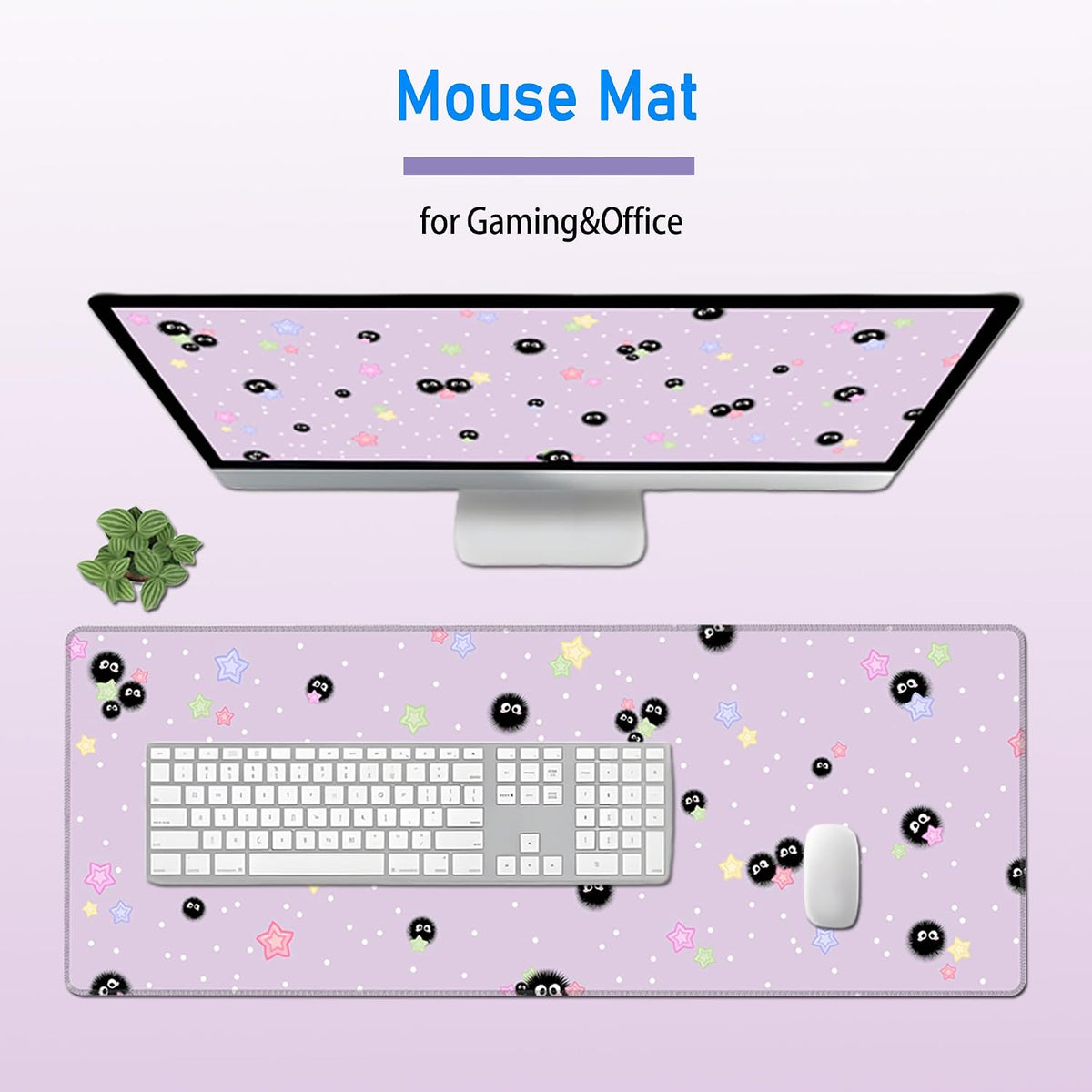 Cute Purple Mouse Pad,Large Kawaii Gaming Desk Mat 31.5 x 12 in