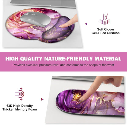 Gaming Mouse Pad Large Desk Mat, Cute Purple Marble Rose Desk Pad Protector
