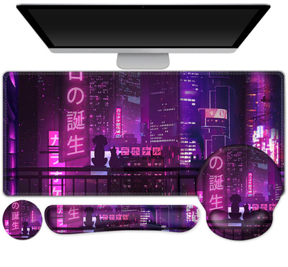 Gaming Mouse Pad Large Desk Mat, Cute Purple Marble Rose Desk Pad Protector